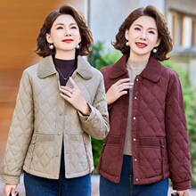 冬季新款洋气妈妈装薄棉衣翻领短款小棉袄大码时尚中老年女装棉服