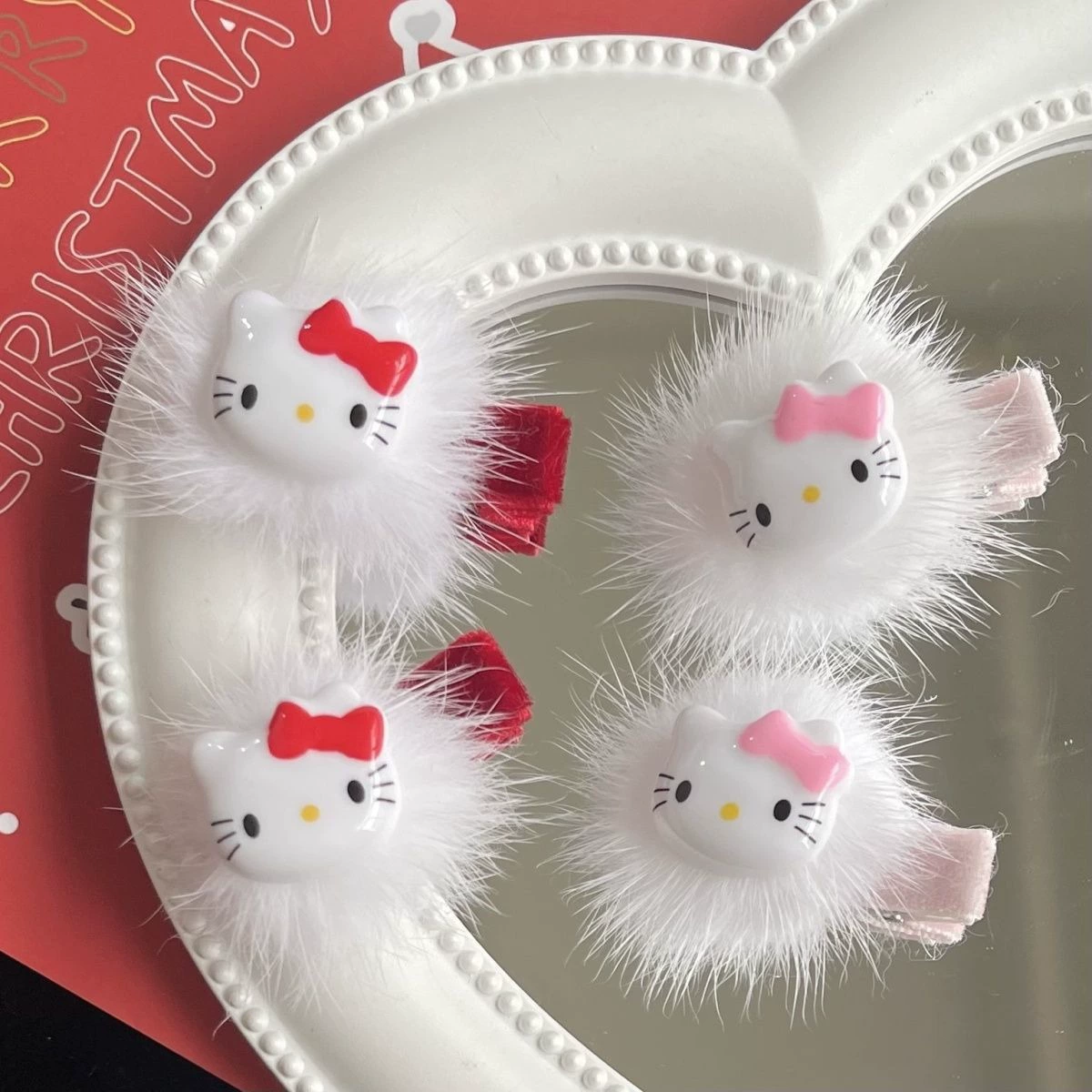 Hello kitty, забавный пуховый шар, заколка-держатель для волос, аксессуар для волос демисезон, чёлка