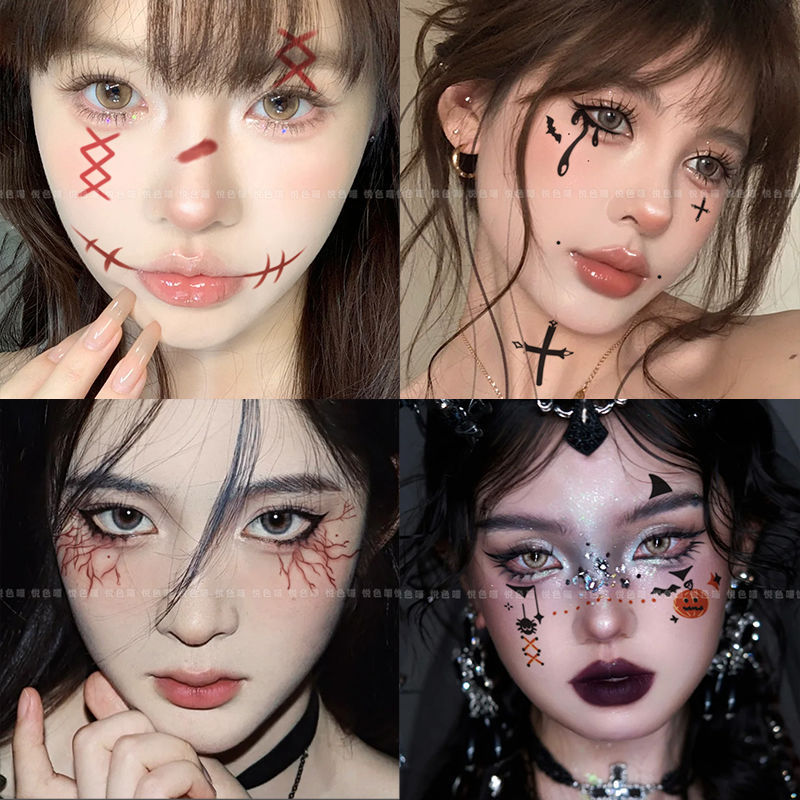 Halloween tattoo stickers cartoon makeup face fake scar stickers fake wound stickers love cross face stickers