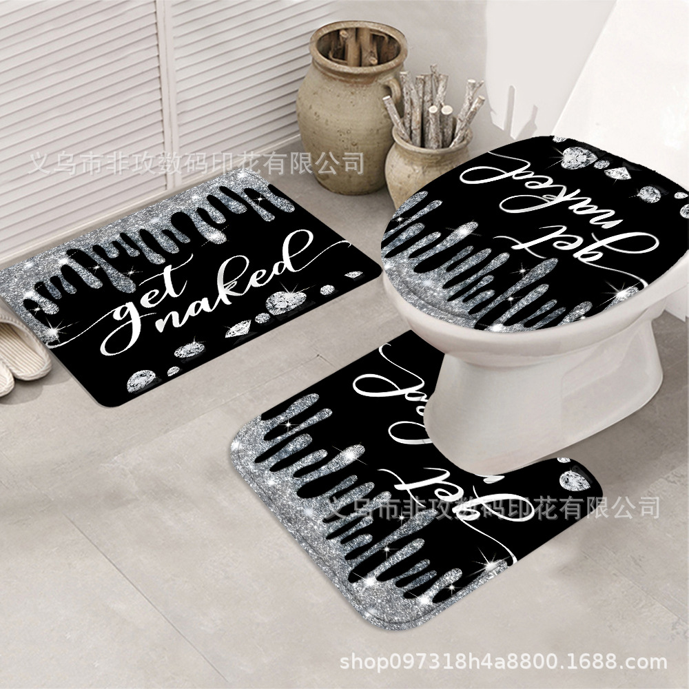 Transfronterizo sin perforación parcial impresión digital cortina de baño de cuatro piezas conjunto de cortina de baño impermeable antideslizante personalizada