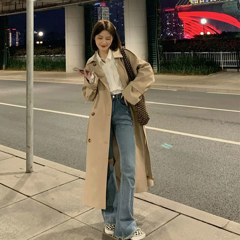 Women's Korean-style autumn and winter new mid-length trench coat for petite figures, loose-fitting, trendy, elegant, British-style coat