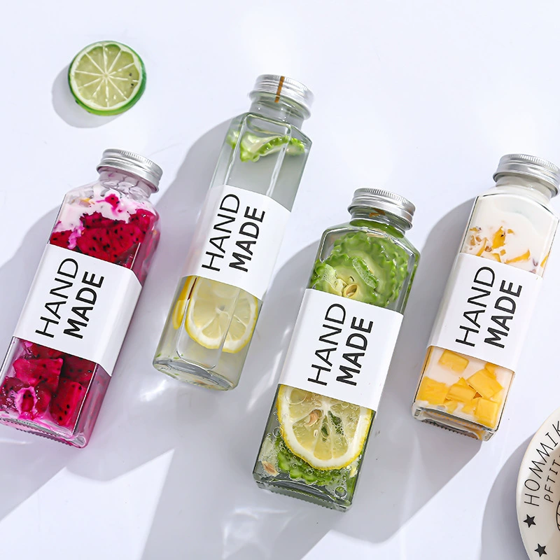 Пищевая утолщенная квадратная круглая стеклянная бутылка с крышкой, герметичная прозрачная бутылка для напитков с молоком и чаем