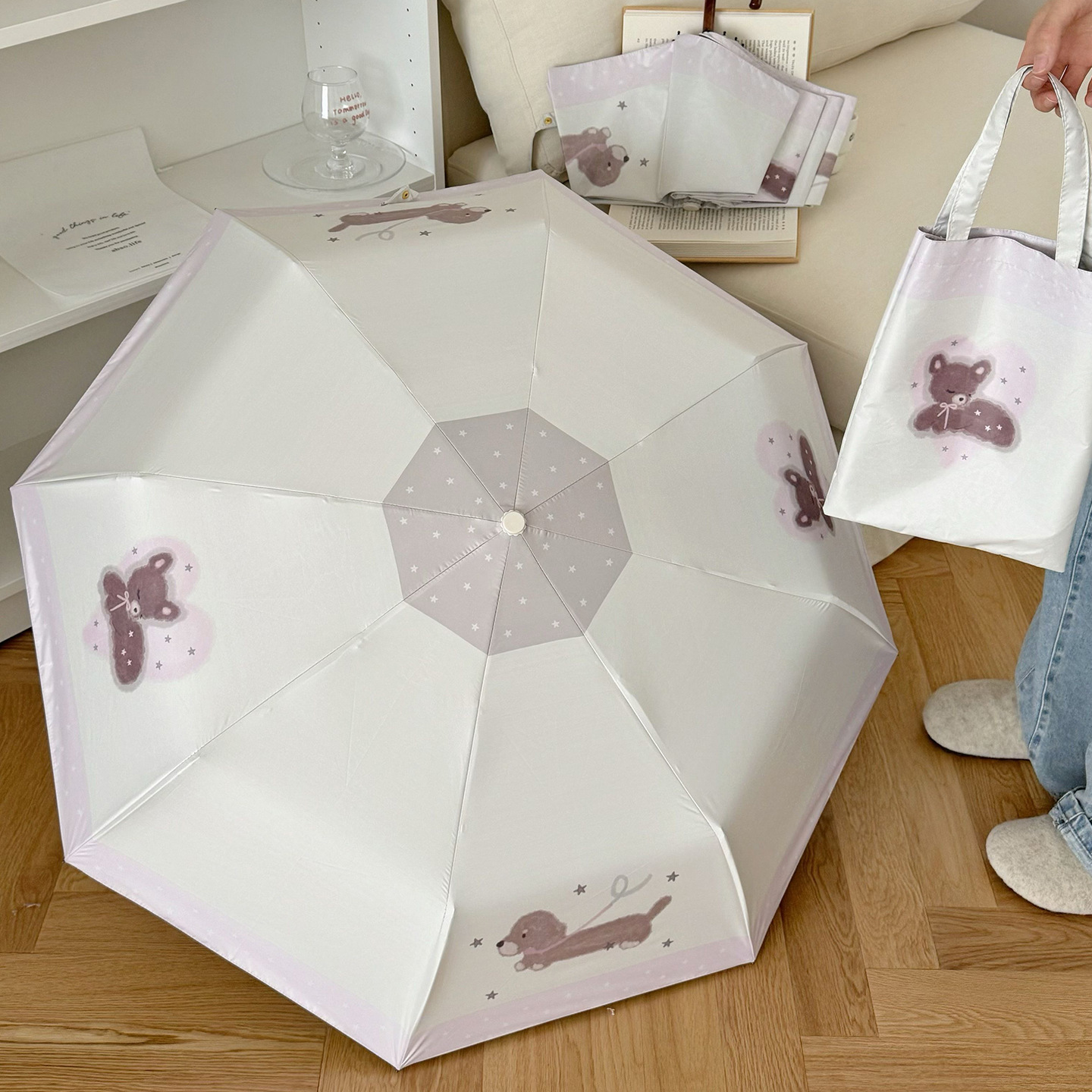 top Quality Cute Portable Folding Umbrella Use, UV Protection, Black Coated Sunshade, Fully Automatic, Dual-Purpose For_voghion.com