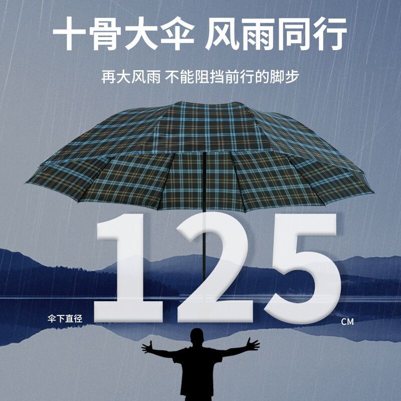 Plaid Umbrella Wholesale Men's Umbrella Large Extra Large Dual-use Foldableing Umbrella Manual Double Umbrella Sun Protection Clear Dual-use Umbrella