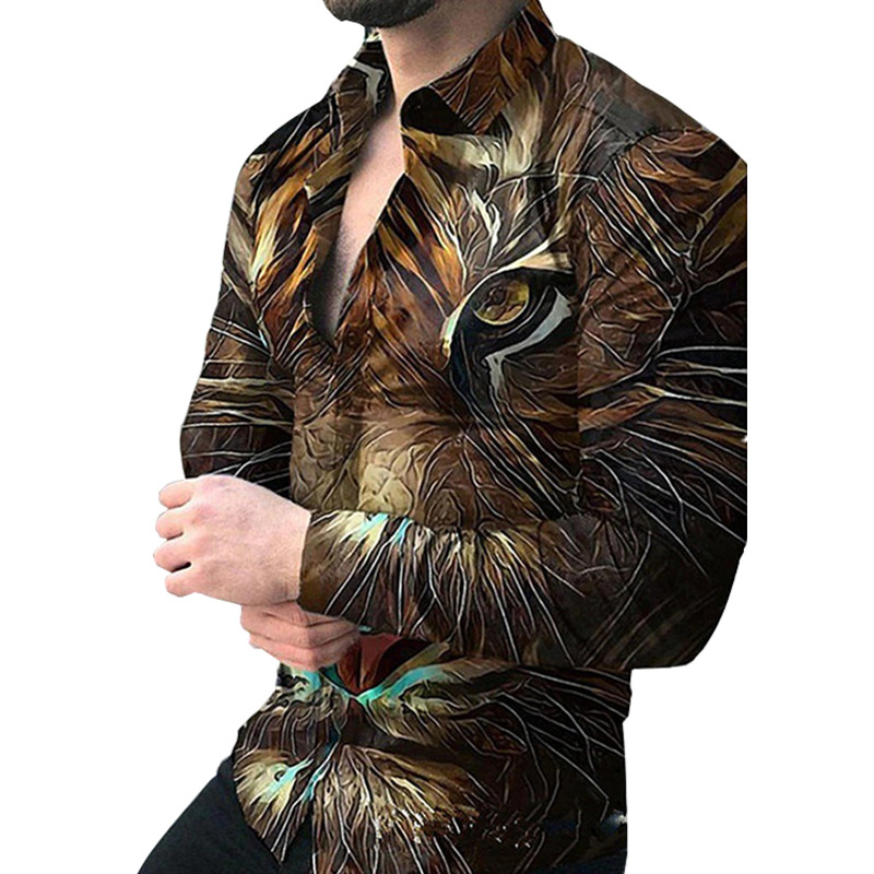 Comercio exterior transfronterizo 2023 nueva primavera y otoño camisa de manga larga para hombres moda 3D impresa camisa casual ventas directas de fábrica