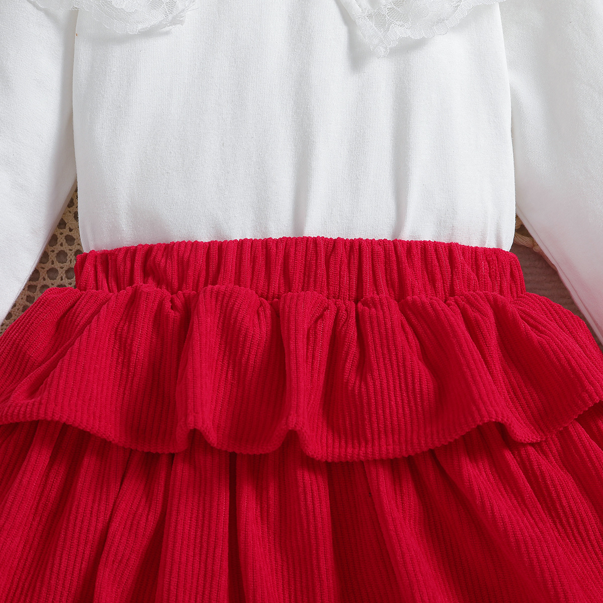 Girls Lace Top And Corduroy Skirt Set For Autumn Outfits_voghion.com
