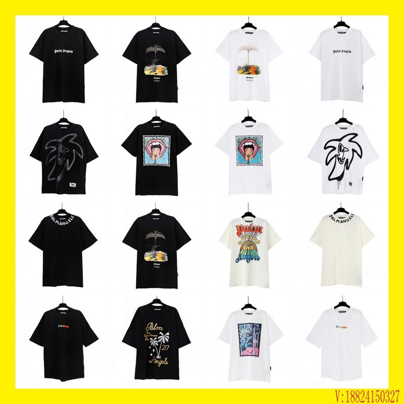 Correct Edition 24 Spring and Summer New Coconut Palm Tree Short Sleeve Series PA Fashion Brand Angel Print Couples Fashion T-Shirt