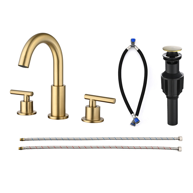 Lesun Cross-Border Lead-Free Gold and Black Three-Hole Split-Type Hot and Cold Basin Bathroom Faucet for Hotel and Home Use