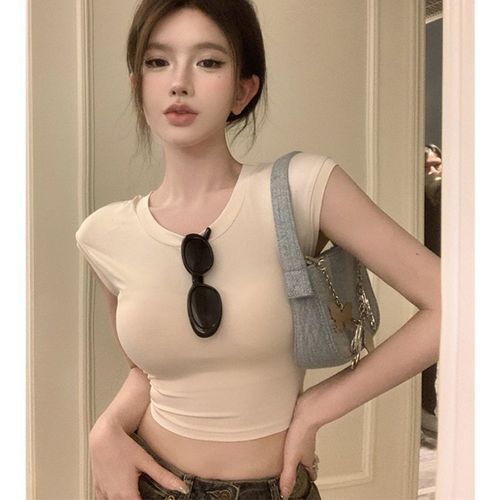 Pure Desire Style Sheer Back Tight High-Waisted Short-Sleeve T-Shirt for Women Black Hot Girl Strappy Fitted Unique Short Top New Arrival