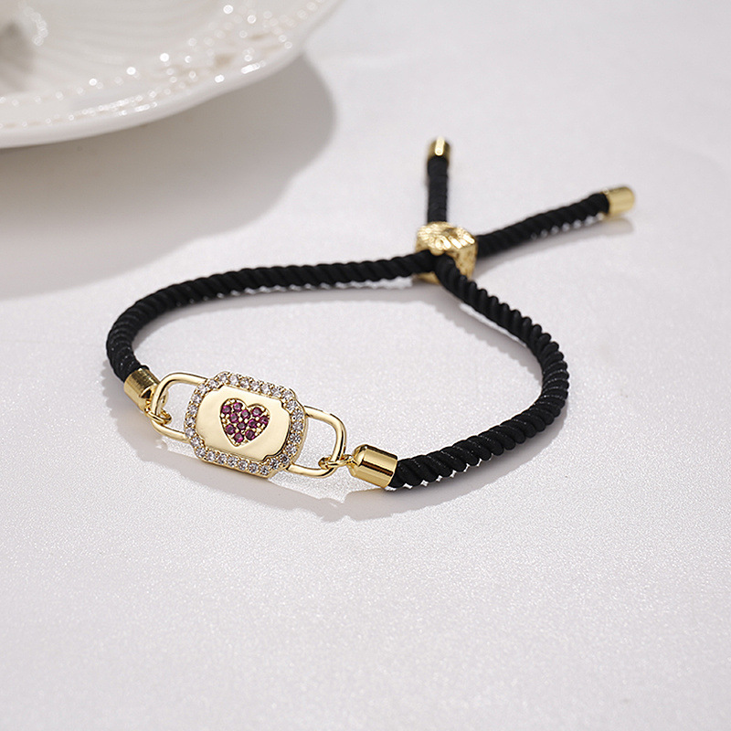 Fashion Heart-shape Lock Creative Inlaid Zircon  Milan Rope Drawstring Copper Bracelet Mother's Day display picture 5