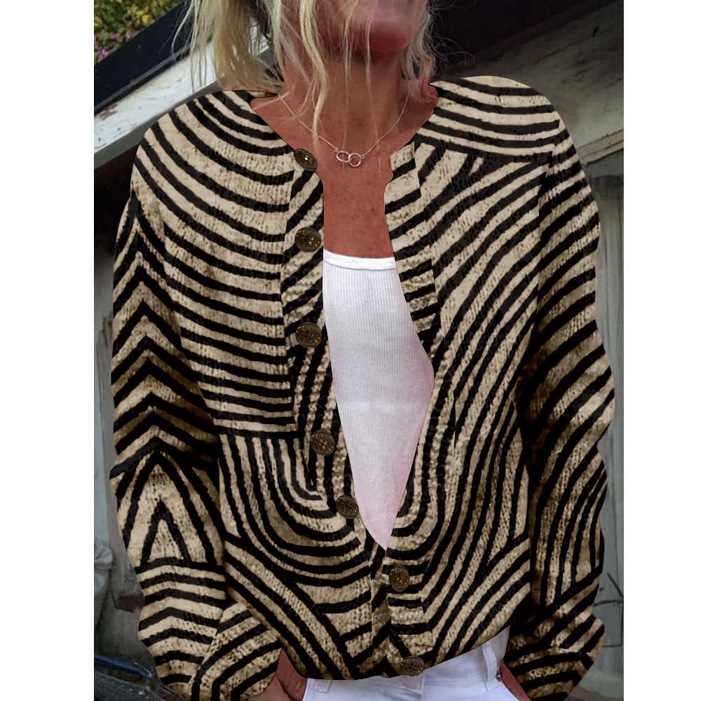 欧美 秋冬新款女士毛衣动物元素碎花毛衣开衫E114圆领外套上衣