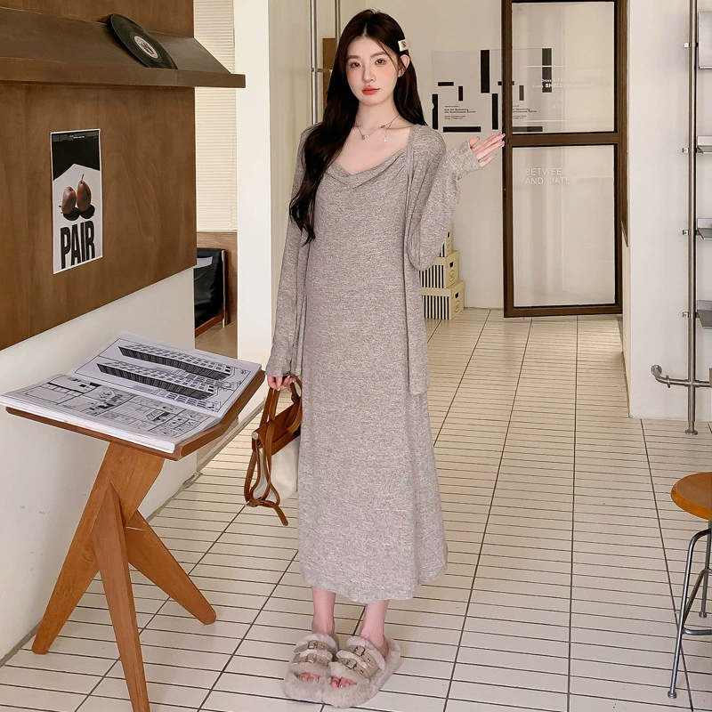 Осенняя термобелье юбка футболка slip dress кардиган для беременных, комплект