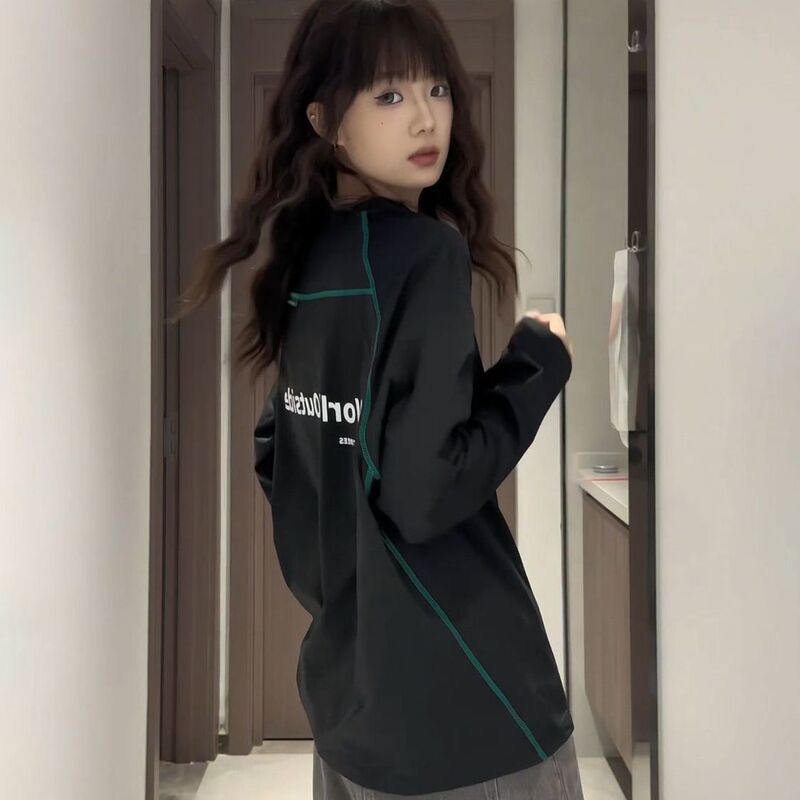 Black Patchwork Quick-Drying Long-Sleeved T-Shirt for Men and Women, Autumn Fitness Running Top, American-Style Outdoor Sports Badminton Wear Black Patchwork Quick-Drying Long-Sleeved T-Shirt for Men and Women, Autumn Fitness Running Top, American-Style Outdoor Sports Badminton Wear