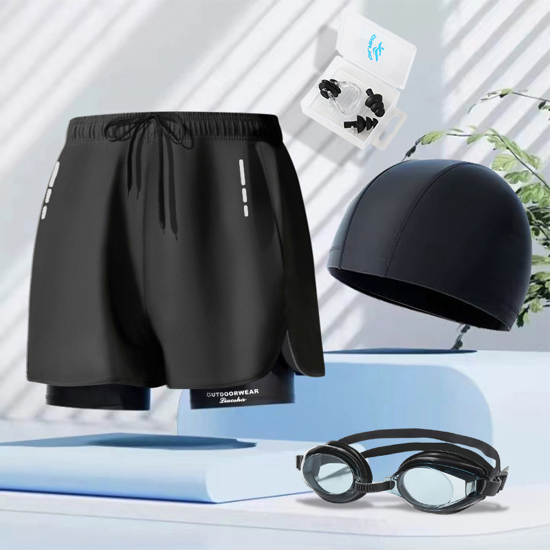 Trousers, waterproof swimming cap, nose clip, earplugs