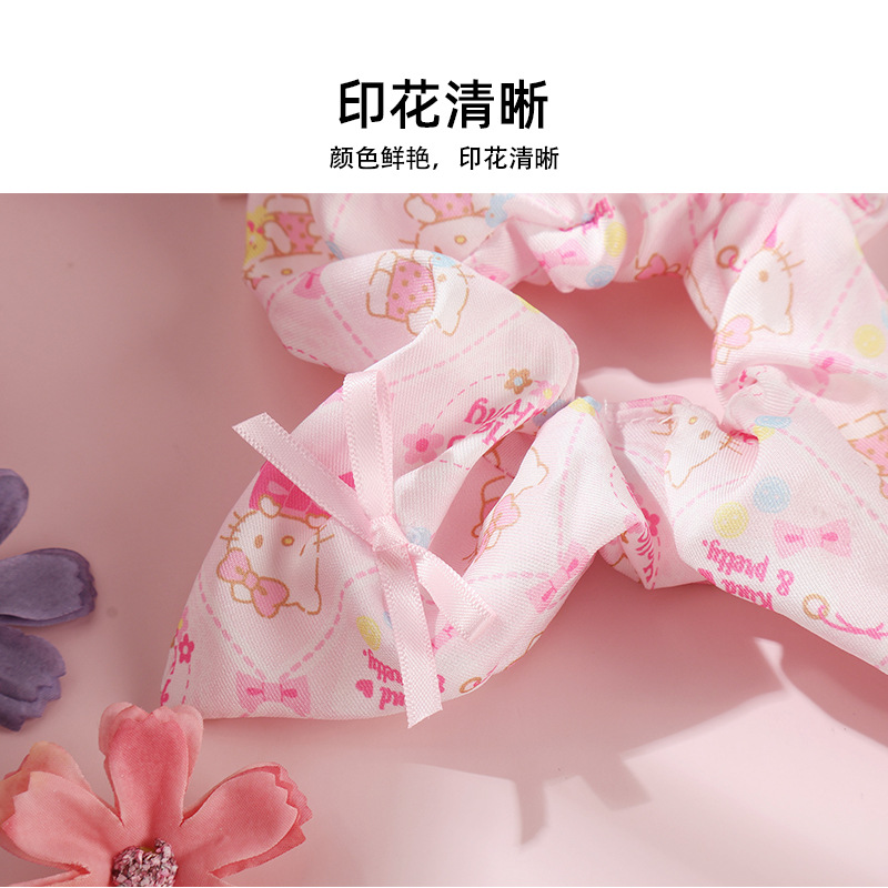 Sanrio Kitty arco estampado cuadrado anillo de intestino grande adorable cabello cuerda atada pelo anillo de pelo Kulomi