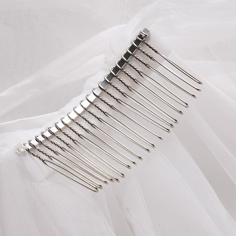 Bridal Wedding Veil with Pearl Accents, Medium Length, Studio Photography Ready — detail image 5