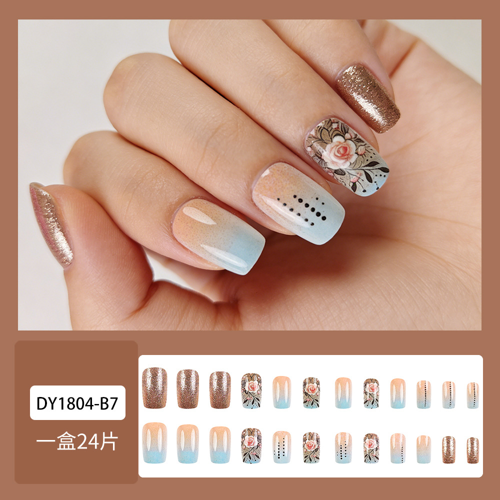 Camellia azul gradiente manicure parche de uñas polvo brillante parche de uñas de alta calidad Europa y América desgaste de uñas