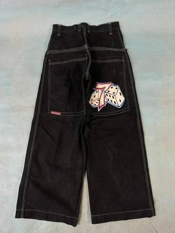 跨境电商JNCO Y2K宽松牛仔裤男士复古刺绣嘻哈街头原宿男士阔腿裤|undefined