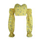 Sweet flared top small French slim-fit sleeve collarbone short fairy off-shoulder style printed niche one