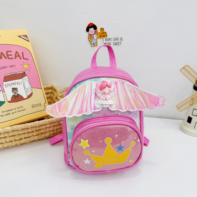 Mochila suave, lindas alas pequeñas, mochila para niños y niñas, mochila para niños de jardín de infantes, mochila para bebés, mochila para niños con sequillas de corona de dibujos animados