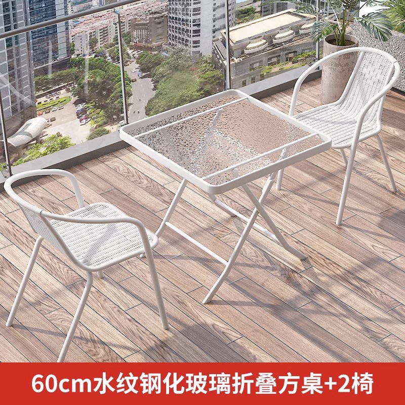 60cm water pattern tempered glass folding square table +2 Chairs