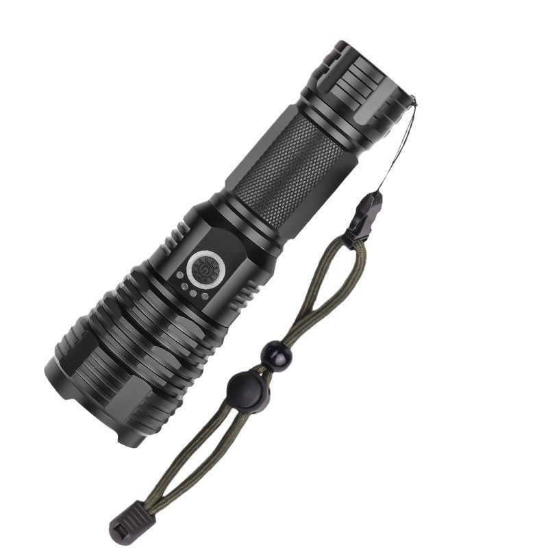 Cross-border P70 zoom de largo alcance linterna USB recargable retráctil al aire libre luz fuerte multifuncional linterna de largo alcance