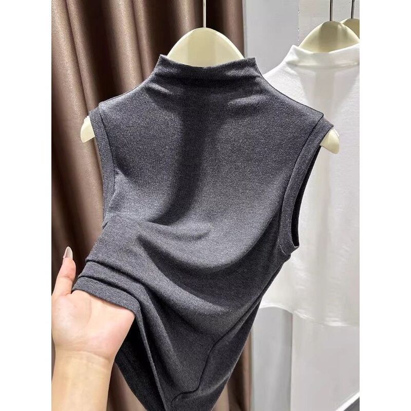 Super Soft Modal Cotton T-Shirt for Women, Half-High Collar, Sleeveless Vest, New Autumn Style, Layered Wear with Fake Collar