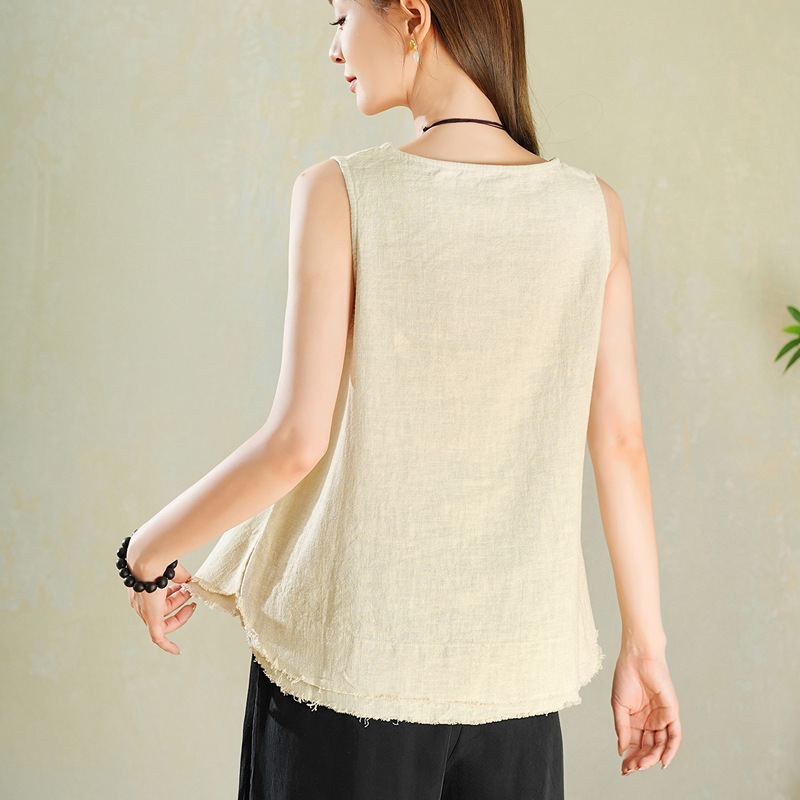 Cotton and Linen Women's Brushed Blouse 2026 Summer New Style Artistic New Chinese Style Loose Women's Top Linen Camisole