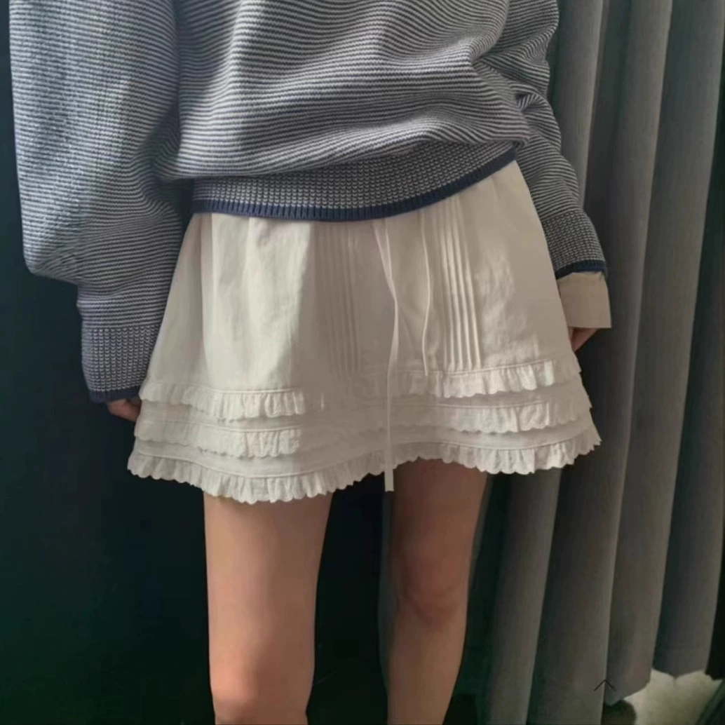 Южная Корея Донгдэмун 2025 весна и лето новый эластический пояс на талии белое кружево тонкое и дикое платье-бюст женское