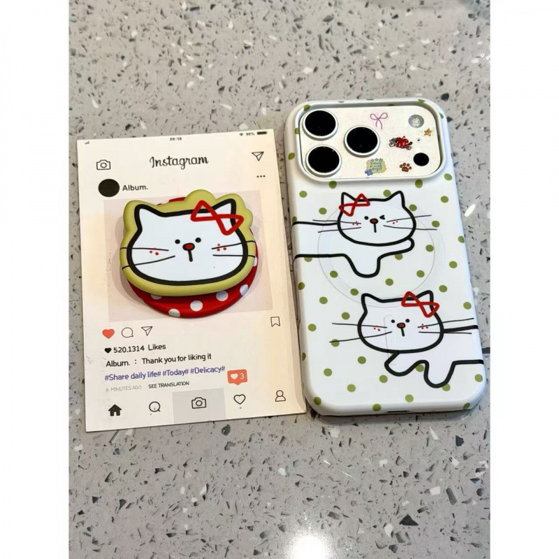 Childlike Polka Dot Lines Body Cat Magnetic Stand Suitable for Iphone17Promax Apple 16 Phone Case 15 Childlike Polka Dot Lines Body Cat Magnetic Stand Suitable for Iphone17Promax Apple 16 Phone Case 15
