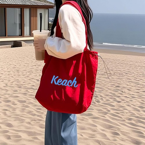 Korean Version New Alphabet Print Women's Large Capacity Nylon Single Shoulder Bag Casual Matchable Portable Drawstring Tote Bag