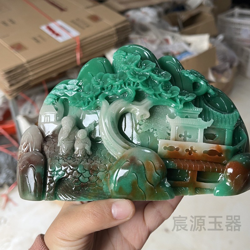 石英岩合成摆件仿独山玉雕刻山水摆件家居风水工艺品礼品玉石摆件