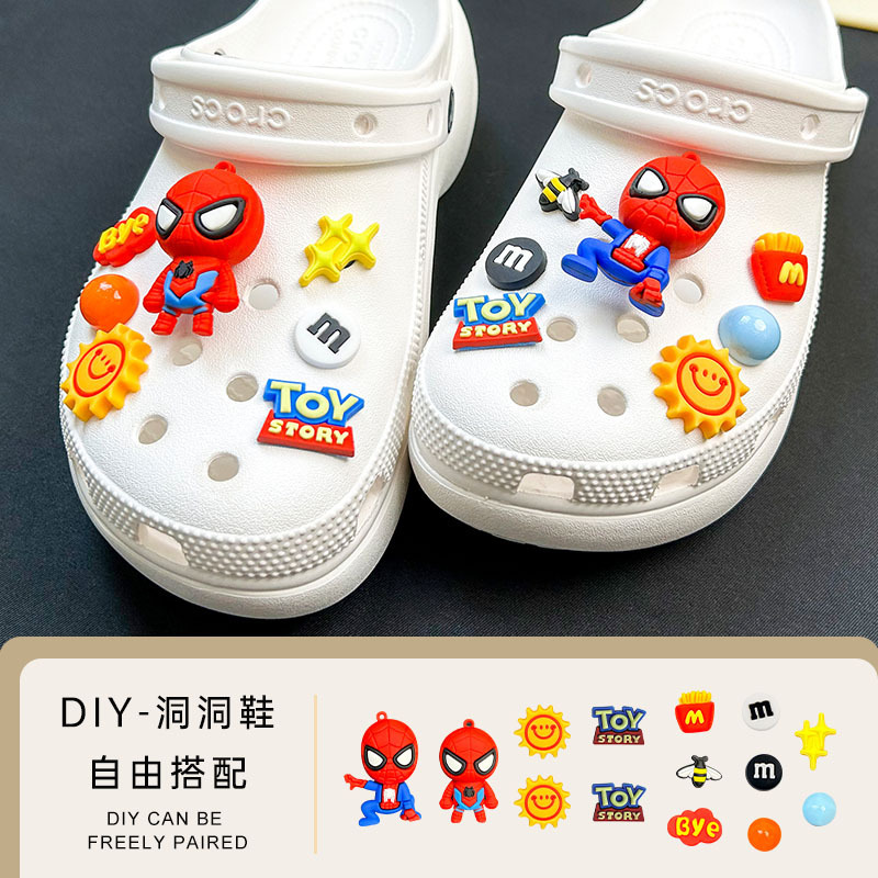 [spiderman series] hole shoes shoes flower detachable diy cartoon accessories high sense shoe buckle in stock