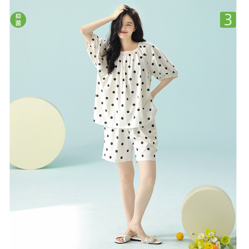 [Antibacterial Xinjiang Cotton] Class A Rack Cotton Short-sleeved Pajamas for Spring and Summer Women's Pure Cotton Thin Polka Dot Home Clothes