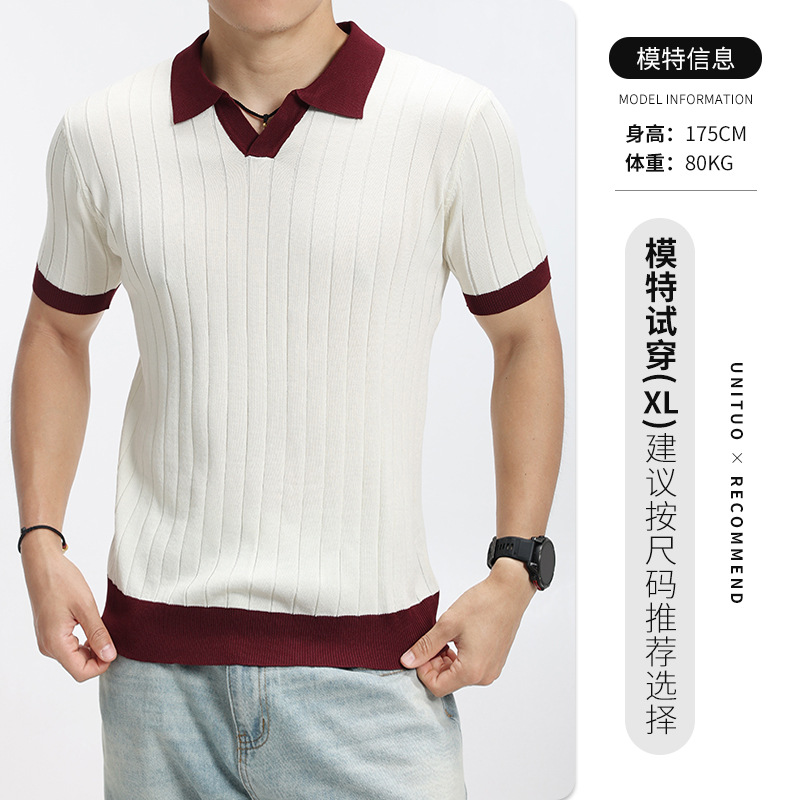 Europa y América cross-border pozo jersey polo hombre manga corta V-collar hielo seda de negocios casual alta sensación de ropa de hombre