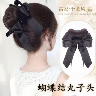 Wig with Bowknot Bun for Women, Realistic Hair, High Ponytail, Feather Bun Hair Accessory, Claw Clip, Hair Styling Tool, Wig Bun