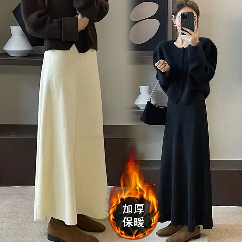 Юбка-миди для беременных без поддержки под грудью, модная осенне-зимняя французская модель на флисовой подкладке, модная драпировка для мам, регулируемая длинная юбка для похудения.