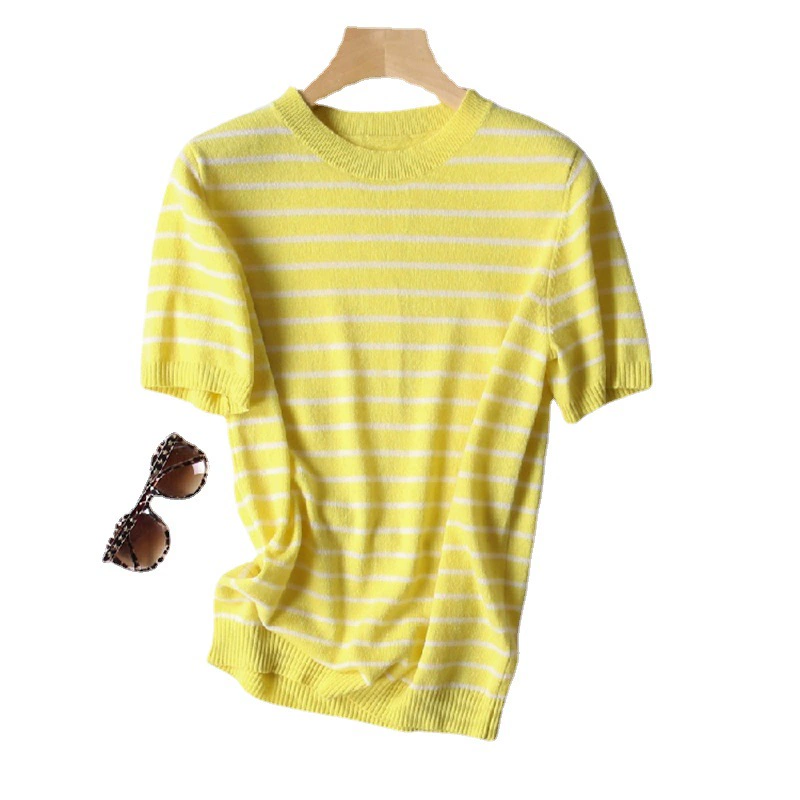 Кашемировый базовый свитер для отдыха, slim fit, с коротким рукавом, корейский стиль