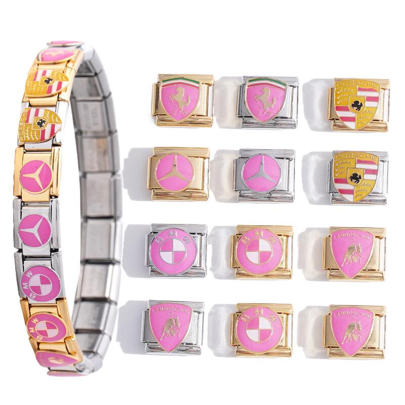 Cross-Border Fashion World Luxury Car Logo Module DIY Wholesale Personalized Sexy Elastic Homemade Stainless Steel Bracelet