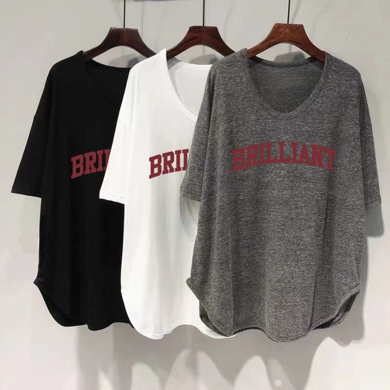 Plus-Size 150kg Loose Mid-Length U-Neck Short-Sleeve T-Shirt for Women, New Summer Korean Style, Slimming and Tummy-Concealing Top Plus-Size 150kg Loose Mid-Length U-Neck Short-Sleeve T-Shirt for Women, New Summer Korean Style, Slimming and Tummy-Concealing Top