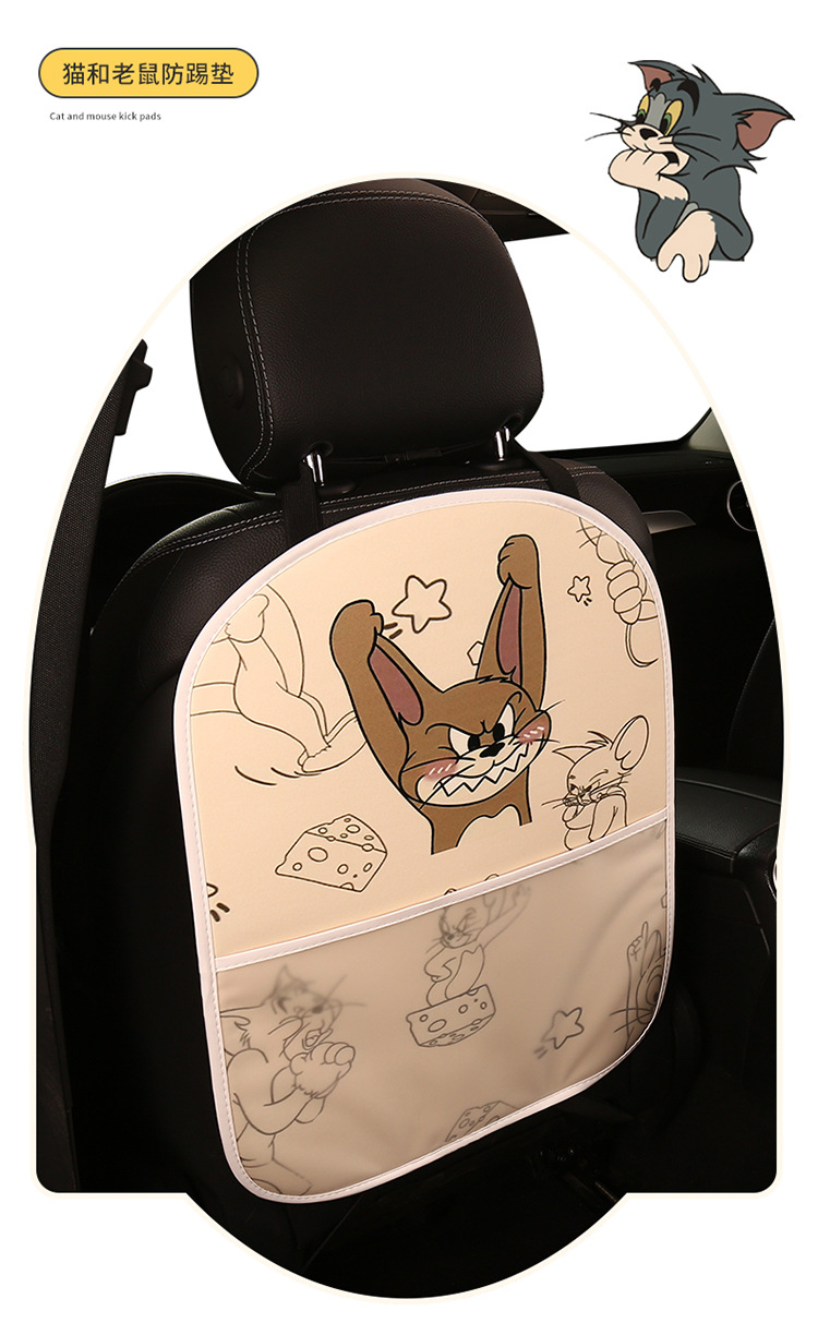 Tom and Jerry Cartoon Car Seat Back Anti-Kick Pad Car Seat Back Anti-Fouling Pad Anti-Dirty Pad with Storage Bag