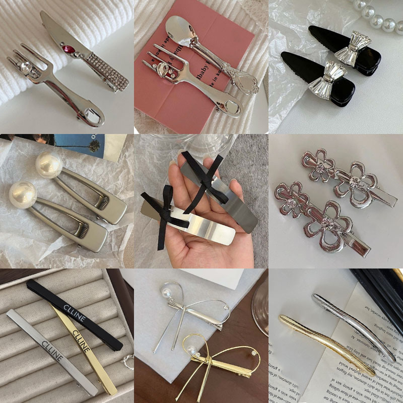 高级感金属银色甜酷Y2k辣妹个性刀叉发夹前额碎发合金发卡侧边夹