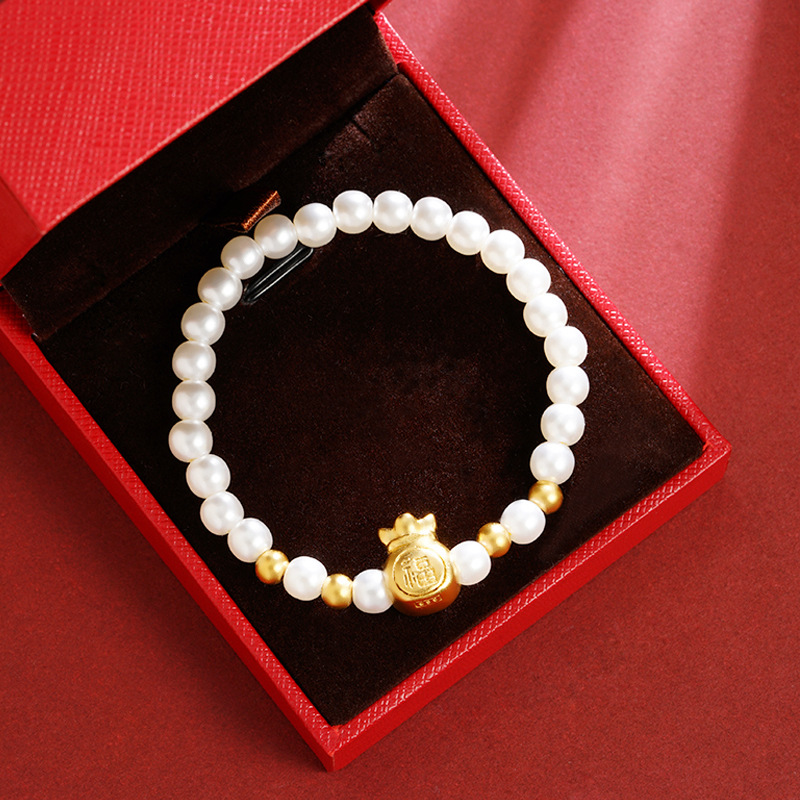 Nuevos productos Shajin Fu bolsas Fuzi pulseras de perlas mujeres versátiles alta sensación de lujo ligero temperamento joyas de aleación de cobre al por mayor