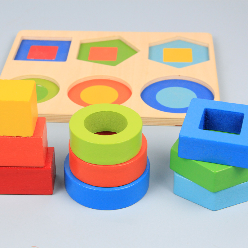 Forma a juego tridimensional bloques de construcción de madera rompecabezas juguetes de color educación temprana rompecabezas Comercio exterior Exportación niños iluminación