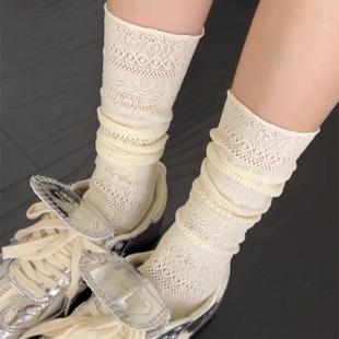 Socks Women's Summer Thin Solid Color Hollow-out Stacking Socks Lace Mid-tube Socks Leg-looking Thin Socks Niche Hollow-out Socks