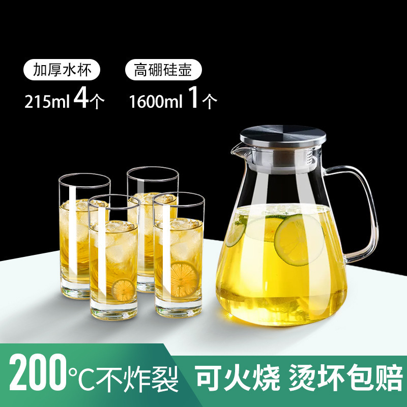 玻璃冷水壶凉水壶家用耐高温凉水杯耐热防爆大容量凉白开茶壶套装|undefined