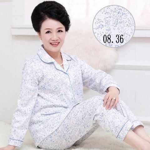 [Plus size] mamá de mediana edad y ancianos pijamas de manga larga de las mujeres de edad avanzada primavera y otoño ropa de hogar traje de Cardigan de verano