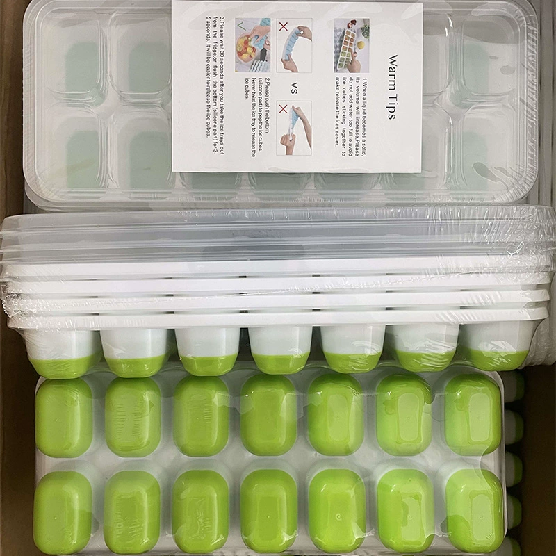 Прямые продажи с фабрики Складной поднос для льда с 14 отверстиями с крышкой Amazon самый продаваемый Силиконовый поднос для льда креативный бар поднос для льда для пудинга