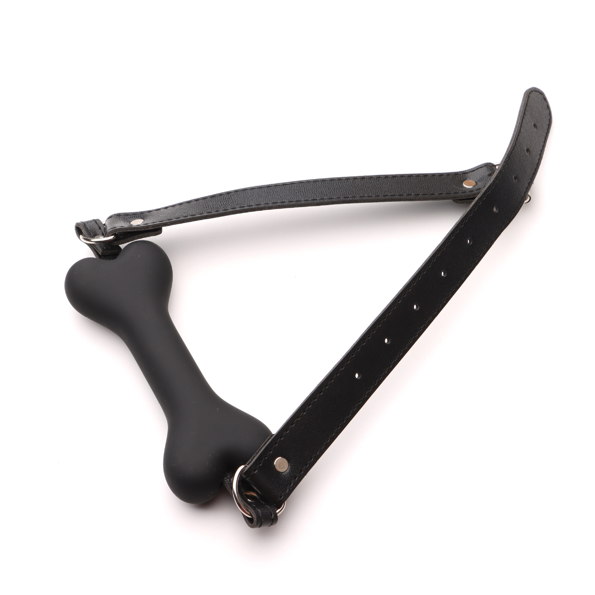 Silicone Dog Bone Mouth Gag with Leather Straps for Couples — detail image 5