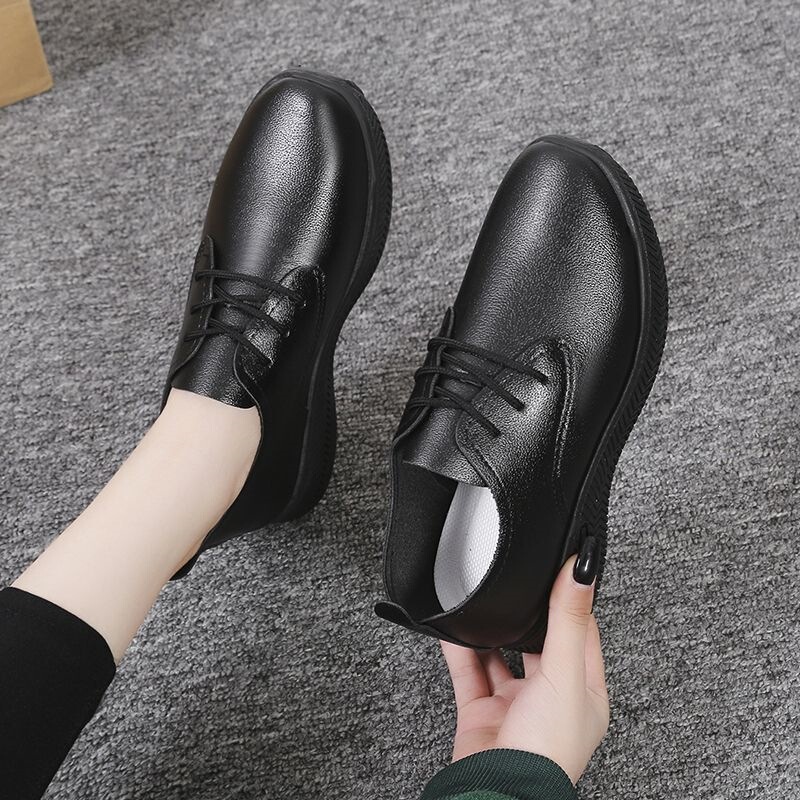 Non-Slip Kitchen and Restaurant Leather Shoes, Work Shoes, Women's Flat-Soled Work Shoes, Black Casual Shoes, Commuter Women's Shoes, Soft-Soled Single Shoes